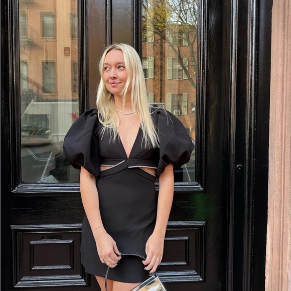 Moon River Black Mini Dress with Puff Sleeves and cut outs - Picture 2 of 9